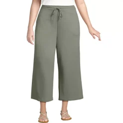 Women's Sport Knit Elastic Waist Wide Leg Crop Pants