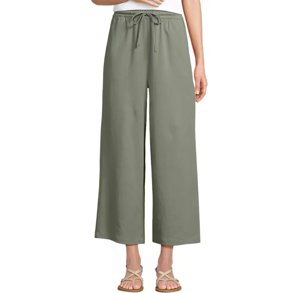 Women's Sport Knit Elastic Waist Wide Leg Crop Pants