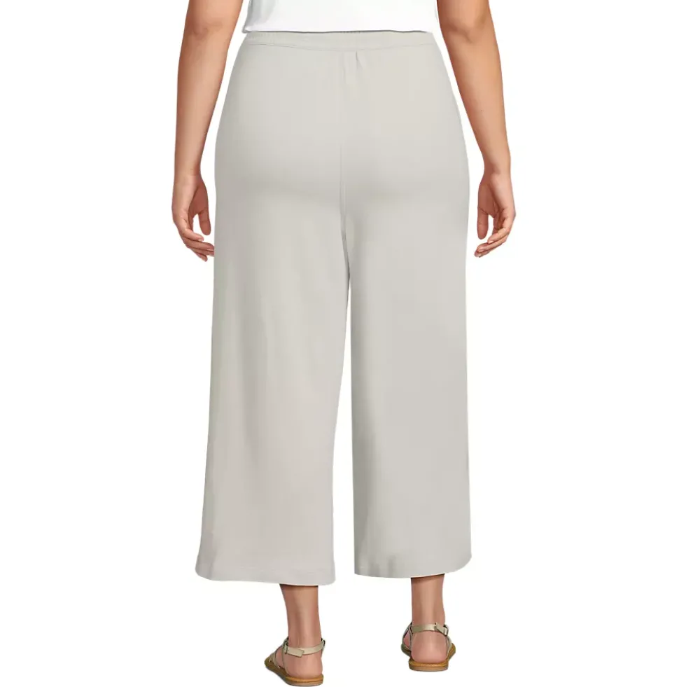 Women's Sport Knit Elastic Waist Wide Leg Crop Pants