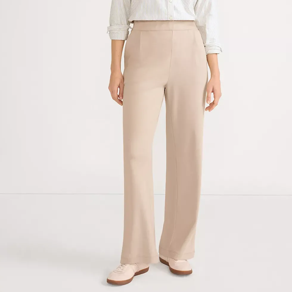Women's Sport Knit High Rise Pleated Wide Leg Pants