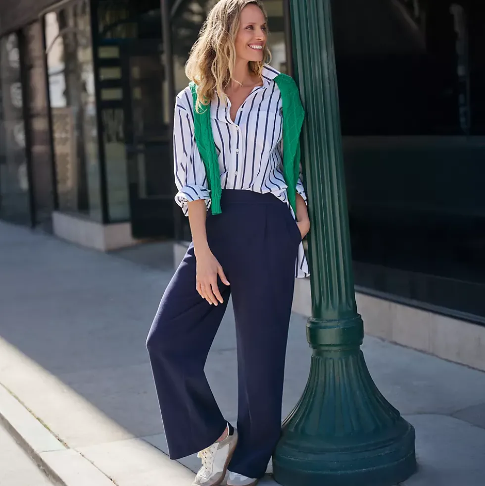 Women's Sport Knit High Rise Pleated Wide Leg Pants