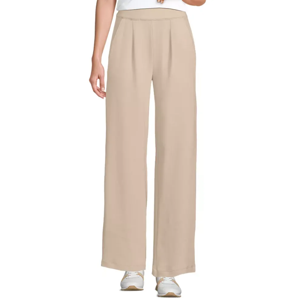 Women's Sport Knit High Rise Pleated Wide Leg Pants