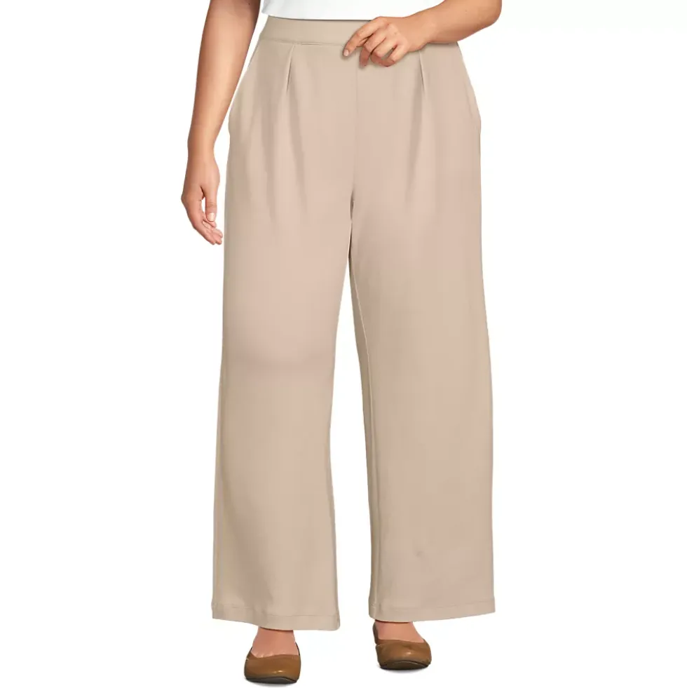 Women's Sport Knit High Rise Pleated Wide Leg Pants