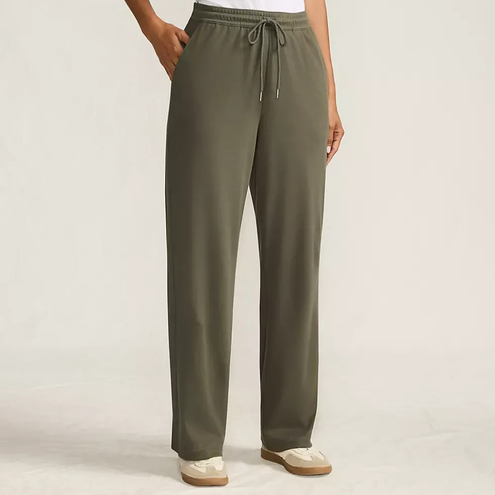 Women's Sport Knit High Rise Pull On Relaxed Straight Leg Pants
