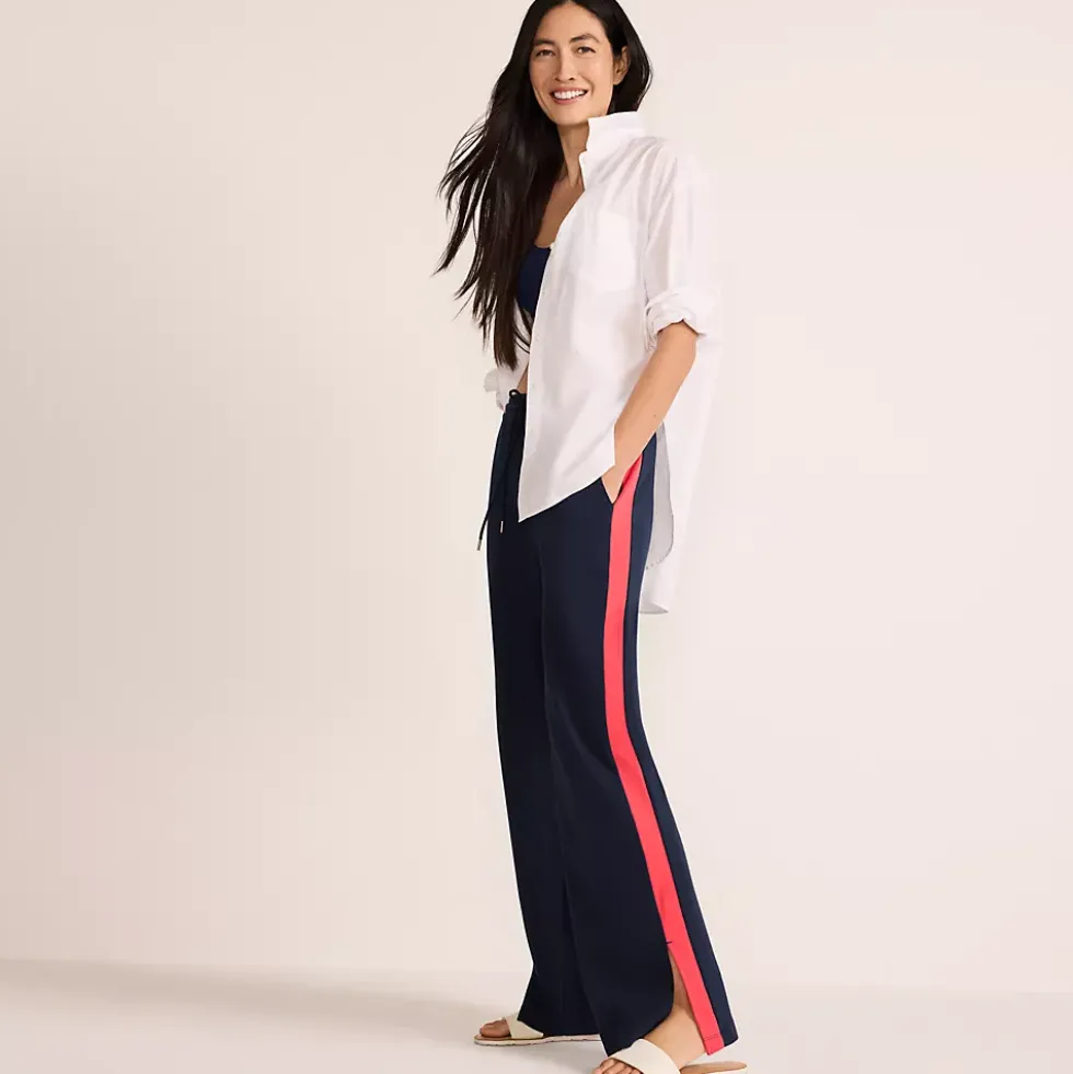 Women's Sport Knit High Rise Relaxed Straight Leg Side Stripe Pants