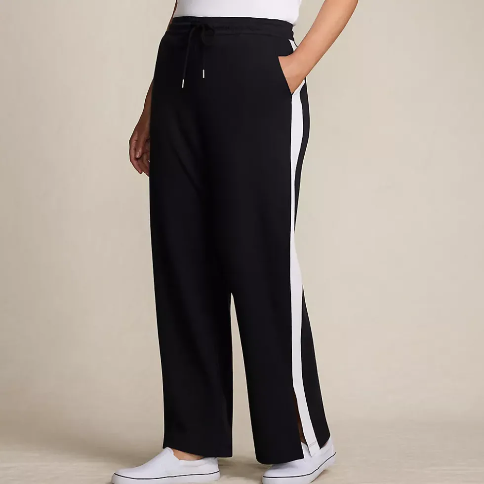Women's Sport Knit High Rise Relaxed Straight Leg Side Stripe Pants