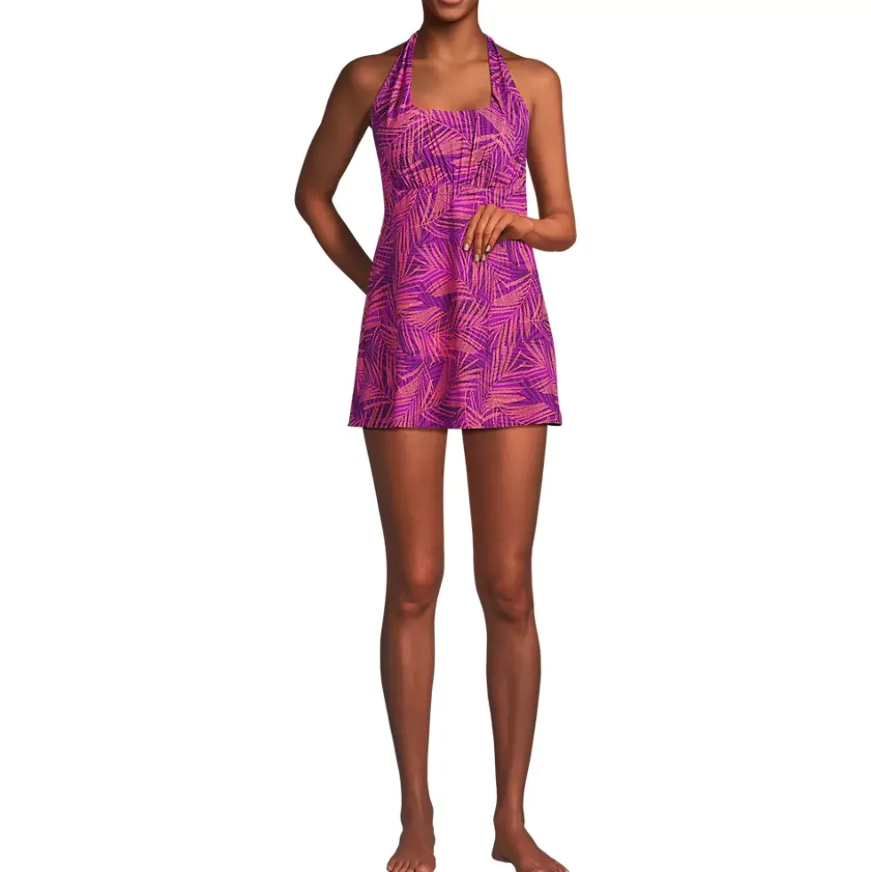 Women's Square Neck Halter Swim Dress One Piece Swimsuit