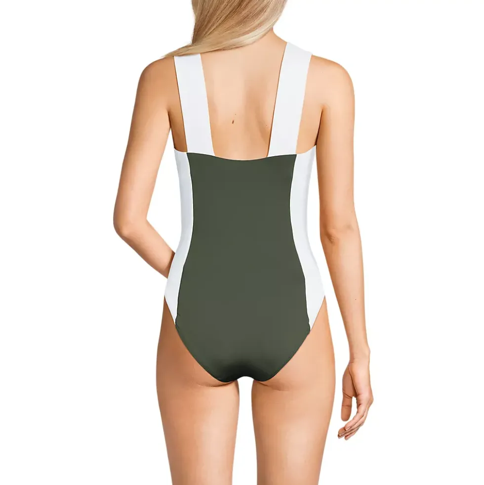 Women's Square Neck High Leg One Piece Swimsuit
