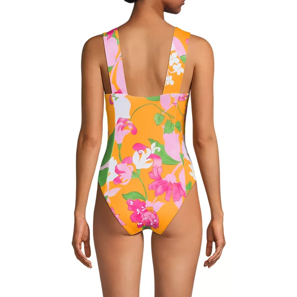 Women's Square Neck High Leg One Piece Swimsuit