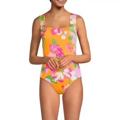Women's Square Neck High Leg One Piece Swimsuit