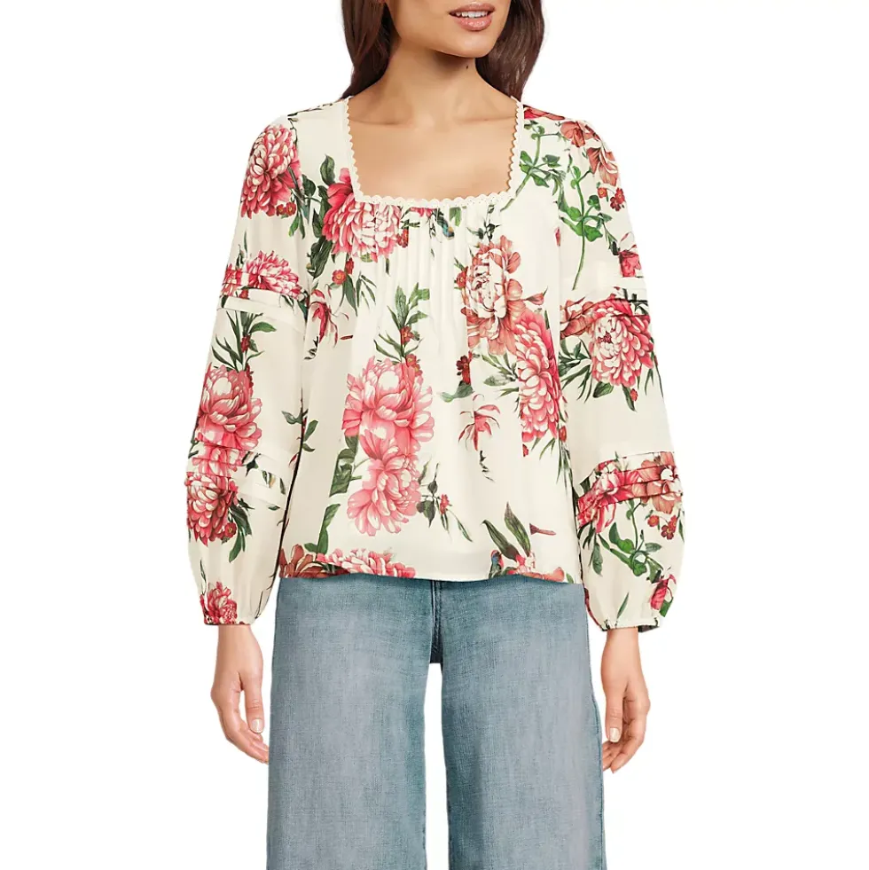 Women's Square Neck Pintuck Blouse
