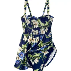Womens Square Neck Smocked Mini Swim Dress