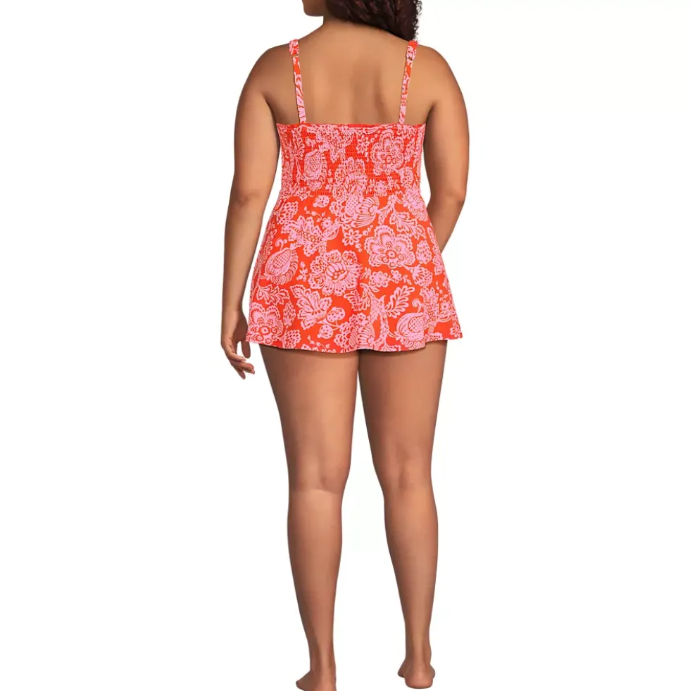 Womens Square Neck Smocked Mini Swim Dress