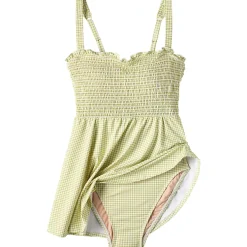 Womens Square Neck Smocked Mini Swim Dress