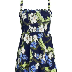 Womens Square Neck Smocked Mini Swim Dress