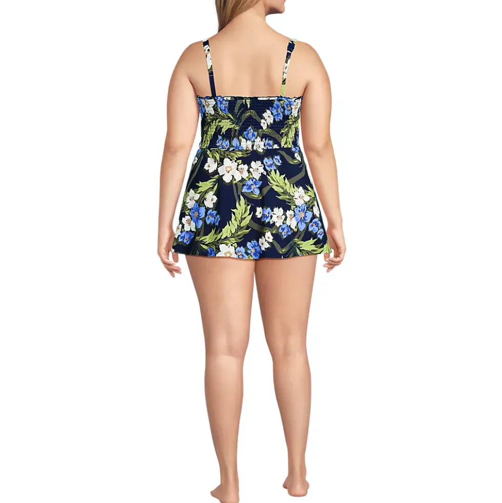 Womens Square Neck Smocked Mini Swim Dress