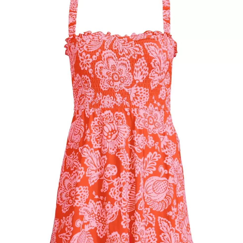 Womens Square Neck Smocked Mini Swim Dress