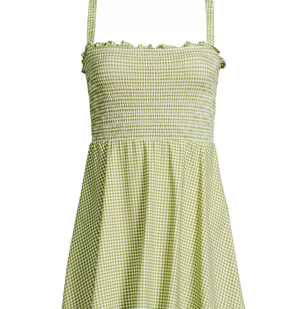 Womens Square Neck Smocked Mini Swim Dress