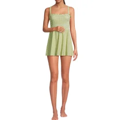 Womens Square Neck Smocked Mini Swim Dress
