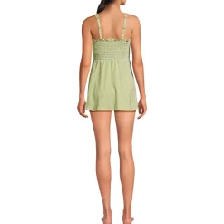 Womens Square Neck Smocked Mini Swim Dress
