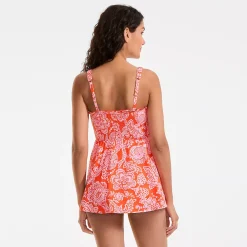 Womens Square Neck Smocked Mini Swim Dress