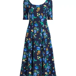 Women's Starfish Elbow Sleeve Midi Fit and Flare Dress