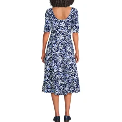 Women's Starfish Elbow Sleeve Midi Fit and Flare Dress
