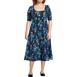 Women's Starfish Elbow Sleeve Midi Fit and Flare Dress