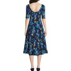 Women's Starfish Elbow Sleeve Midi Fit and Flare Dress