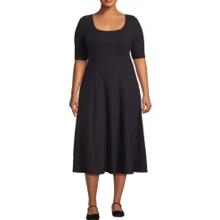 Women's Starfish Elbow Sleeve Midi Fit and Flare Dress