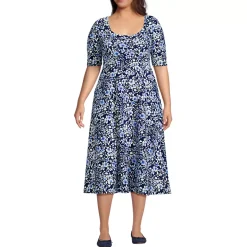 Women's Starfish Elbow Sleeve Midi Fit and Flare Dress