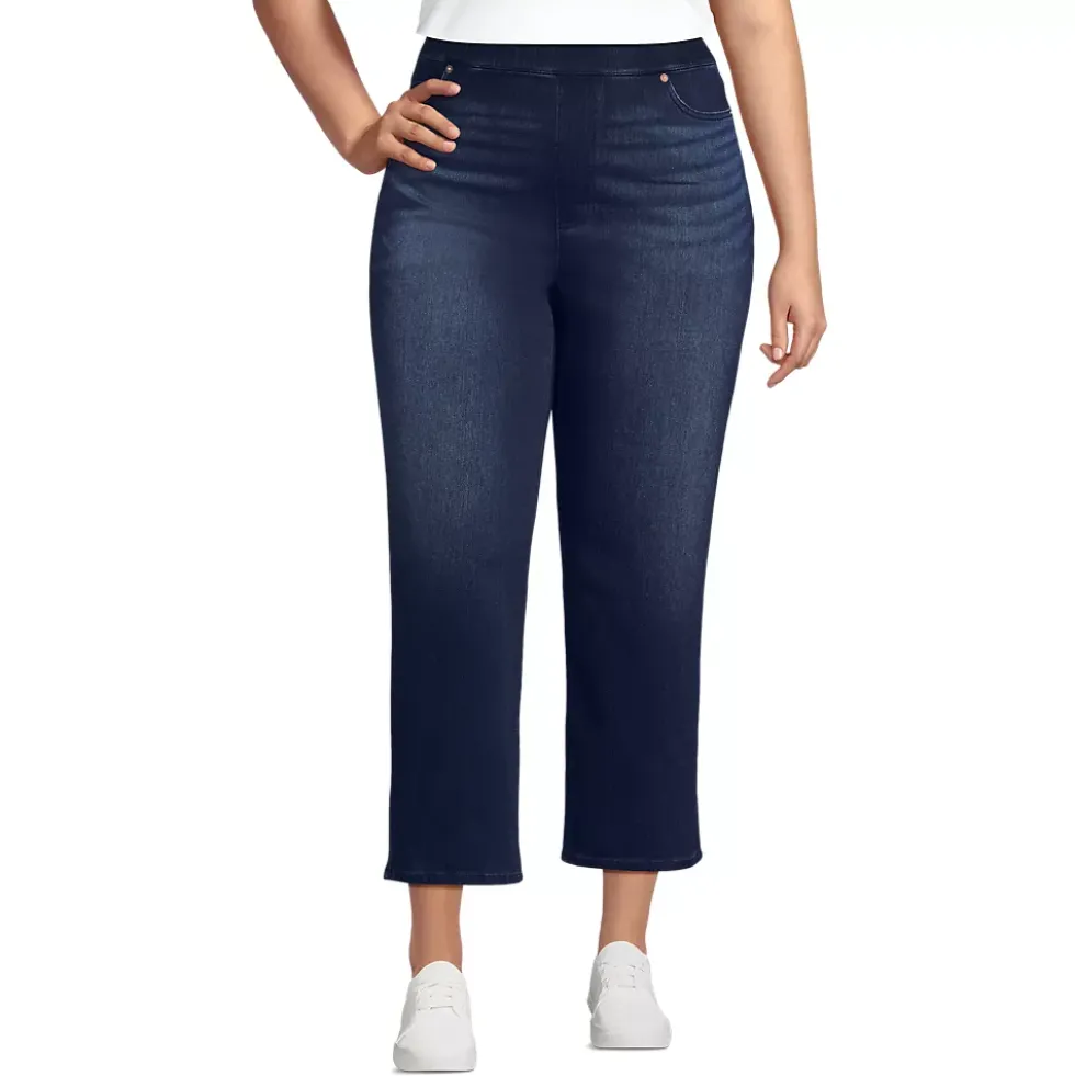 Women's Starfish High Rise Knit Denim Straight Crop Jeans