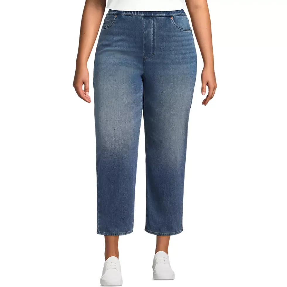 Women's Starfish High Rise Knit Denim Straight Crop Jeans