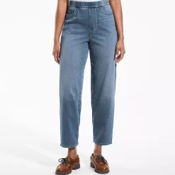 Women's Starfish High Rise Knit Denim Barrel Leg Ankle Jeans
