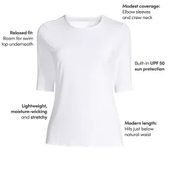 Women's SunShade UPF 50 Elbow Sleeve Rash Guard Swim Tee