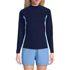 Womens SunShade UPF 50 Long Sleeve Colorblock Mock Neck Rash Guard Swim Tee