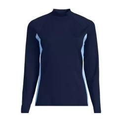Womens SunShade UPF 50 Long Sleeve Colorblock Mock Neck Rash Guard Swim Tee