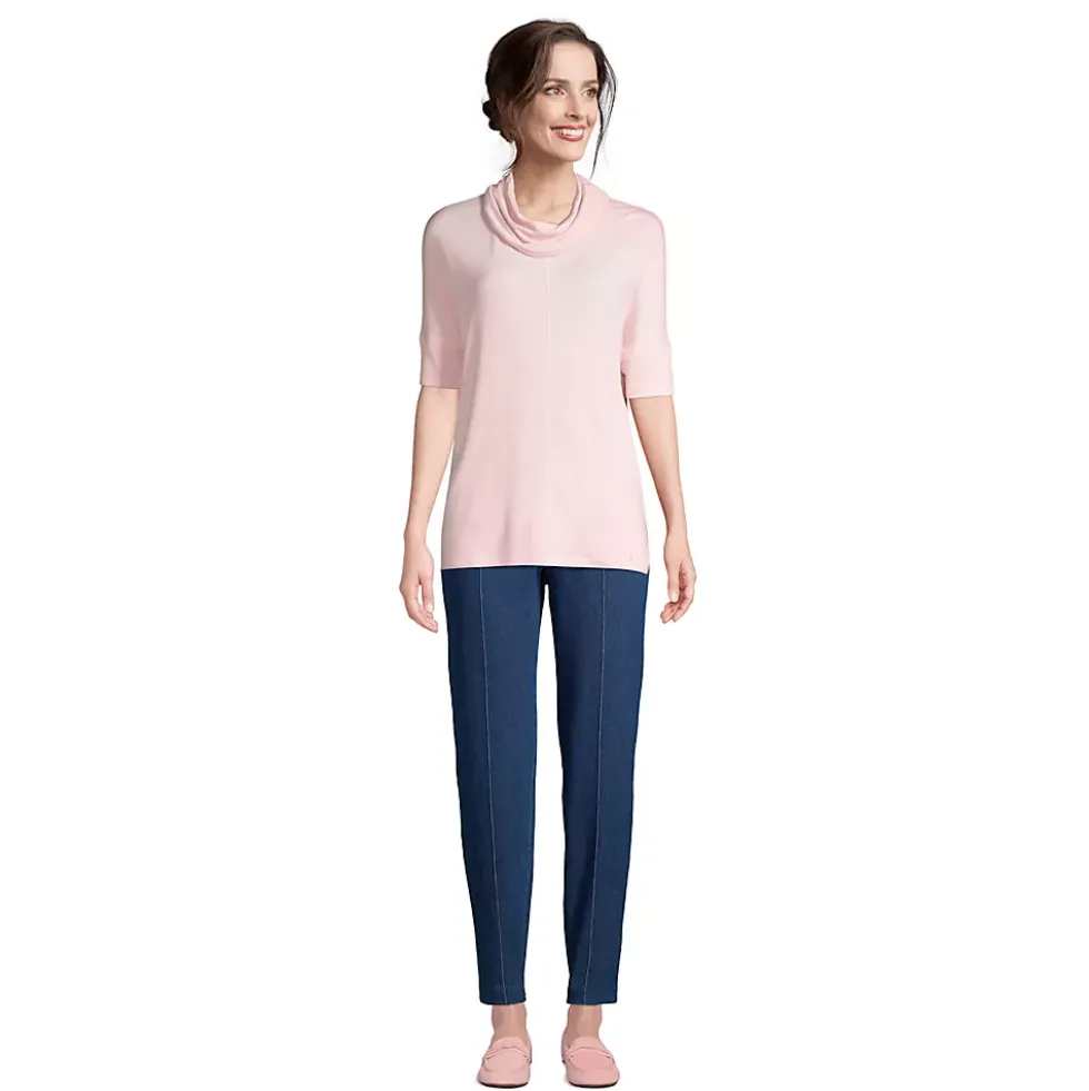 Women's Super Soft Elbow Sleeve Cowl Neck Pullover Top