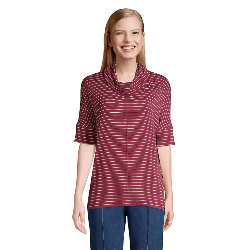 Women's Super Soft Elbow Sleeve Cowl Neck Pullover Top