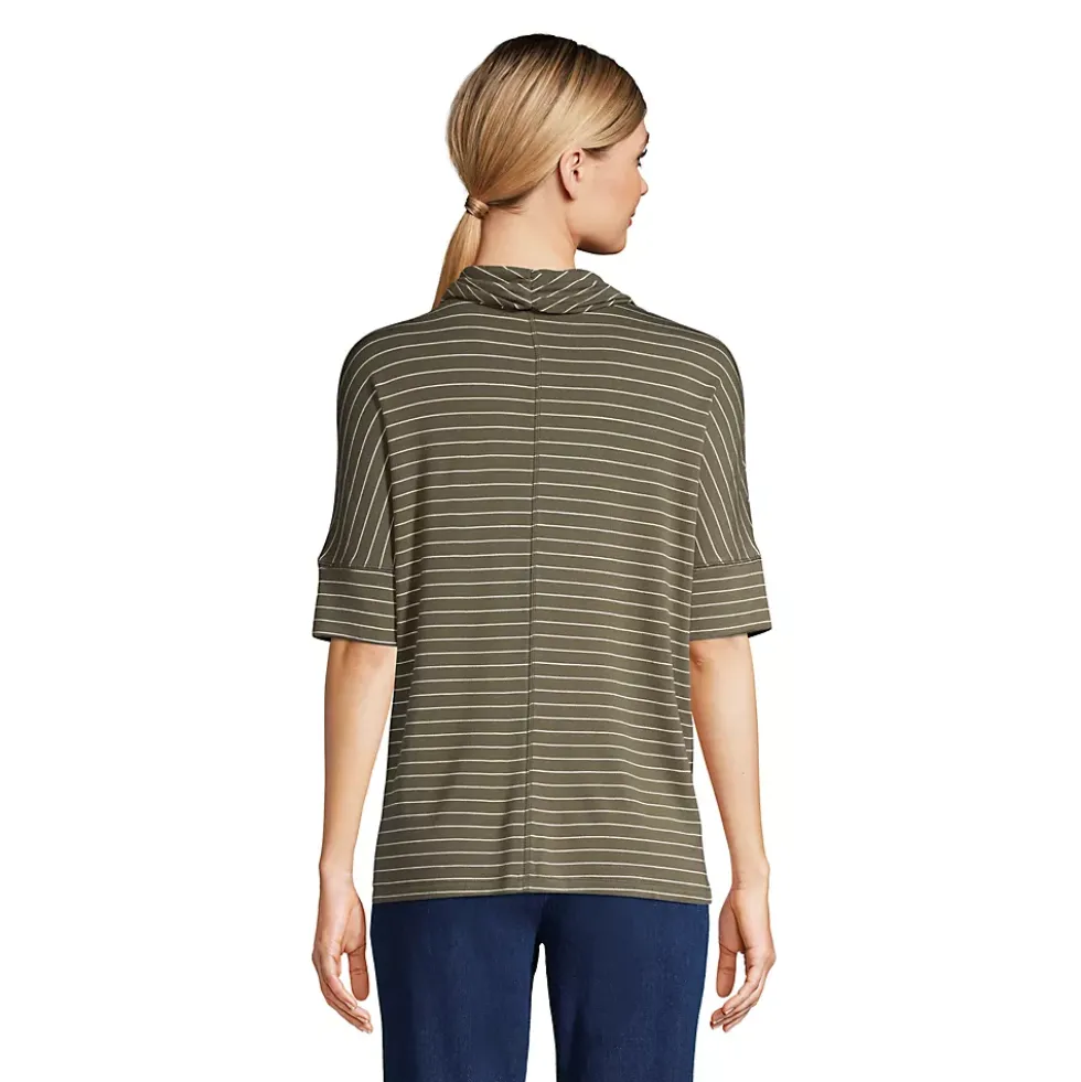 Women's Super Soft Elbow Sleeve Cowl Neck Pullover Top