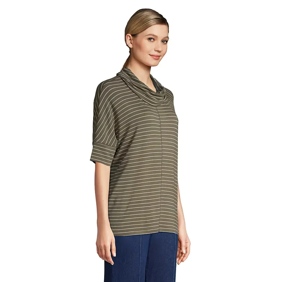 Women's Super Soft Elbow Sleeve Cowl Neck Pullover Top