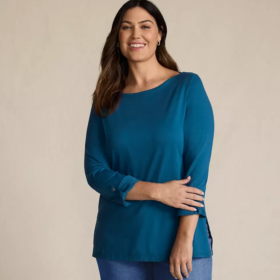 Women's Supima Cotton Adjustable 3/4 Sleeve Boatneck Tunic
