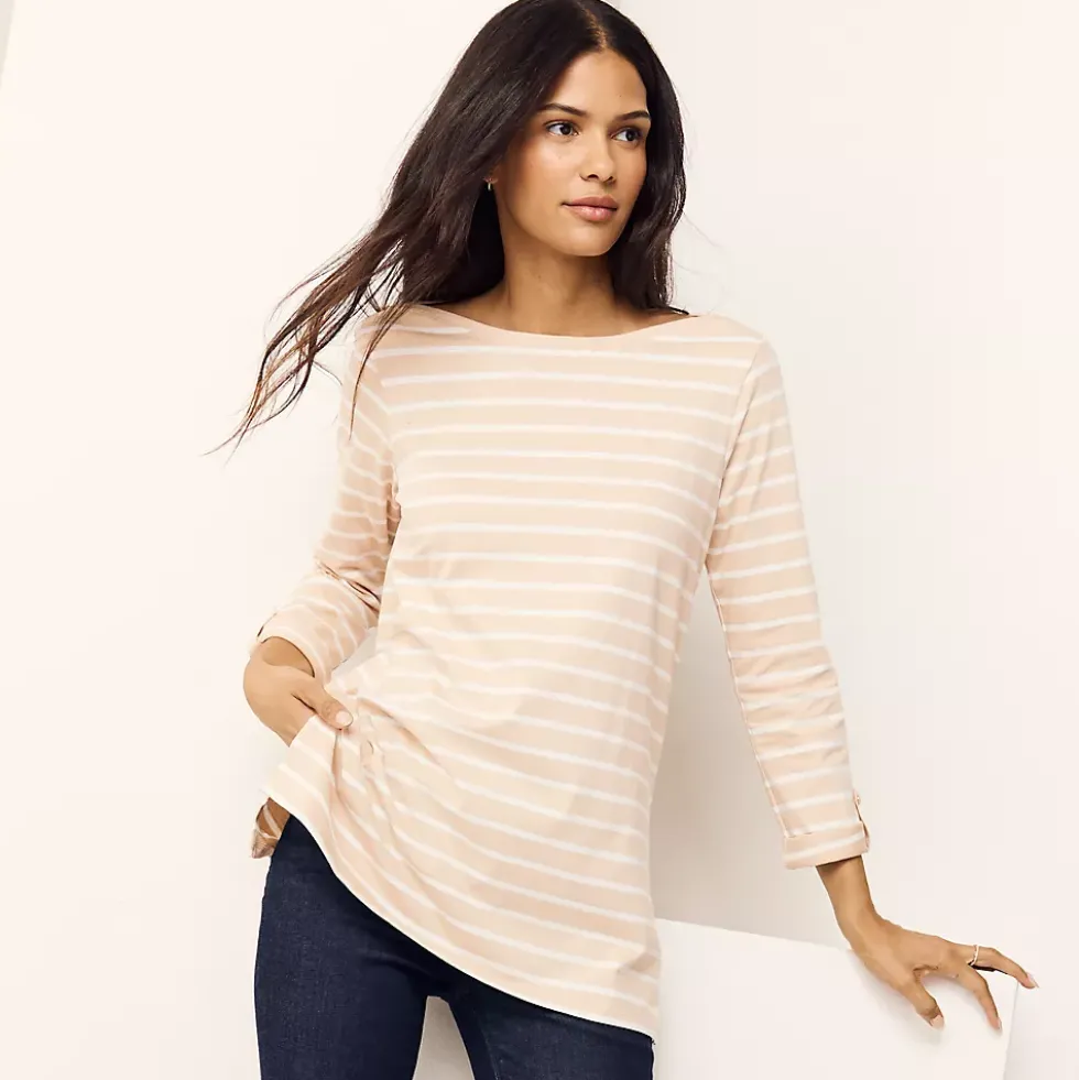 Women's Supima Cotton Adjustable 3/4 Sleeve Boatneck Tunic