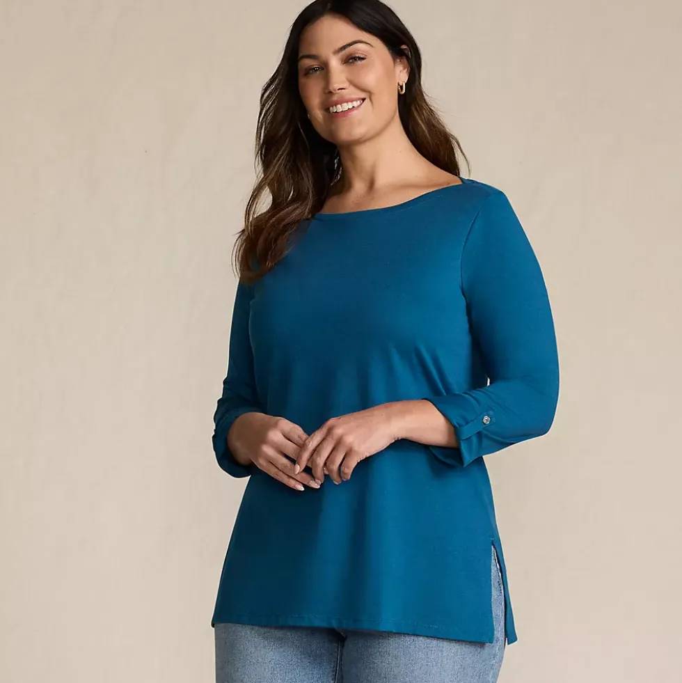 Women's Supima Cotton Adjustable 3/4 Sleeve Boatneck Tunic