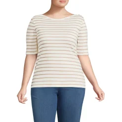 Women's Supima Cotton Elbow Sleeve Boatneck Button Shoulder Tee