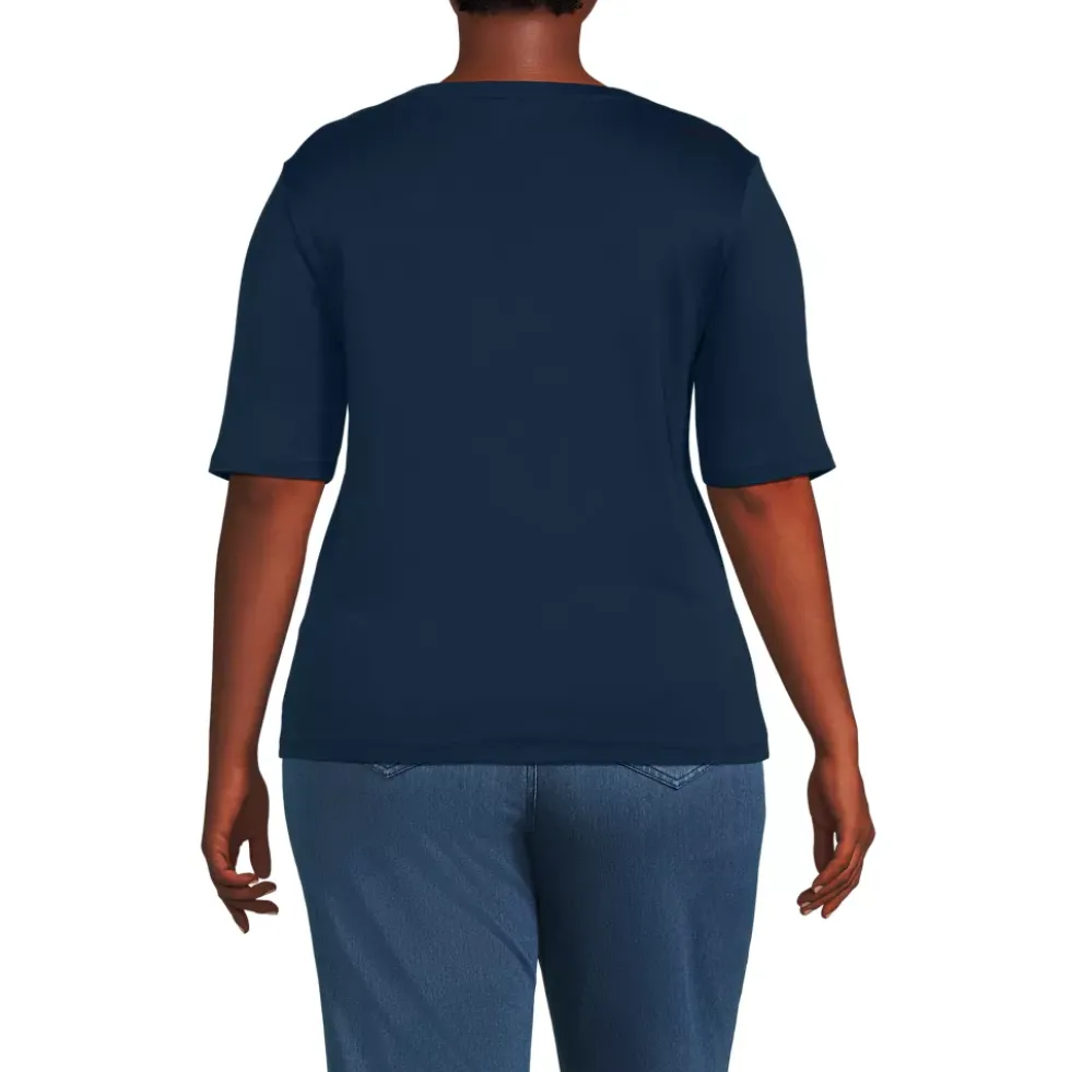 Women's Supima Cotton Elbow Sleeve Boatneck Button Shoulder Tee