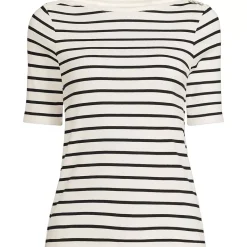 Women's Supima Cotton Elbow Sleeve Boatneck Button Shoulder Tee