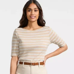 Women's Supima Cotton Elbow Sleeve Boatneck Button Shoulder Tee