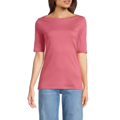 Women's Supima Cotton Elbow Sleeve Boatneck Button Shoulder Tee