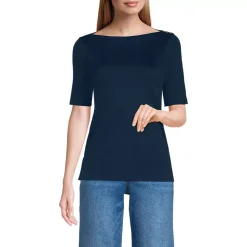 Women's Supima Cotton Elbow Sleeve Boatneck Button Shoulder Tee